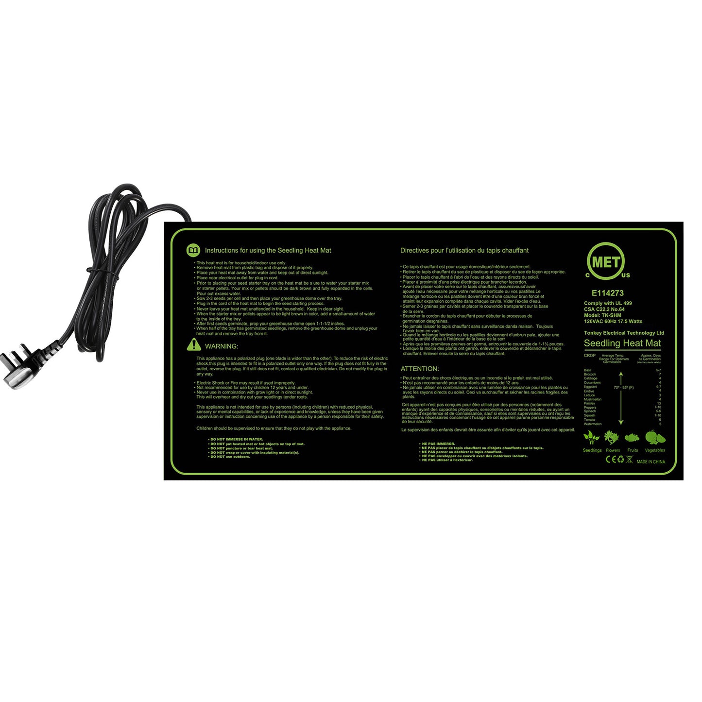 10" x 20" Seedling Heat Mat IP67 Waterproof Plant Warm Hydroponic Heating Pad 17.5W for Seed Germination Cloning Plant Propagation