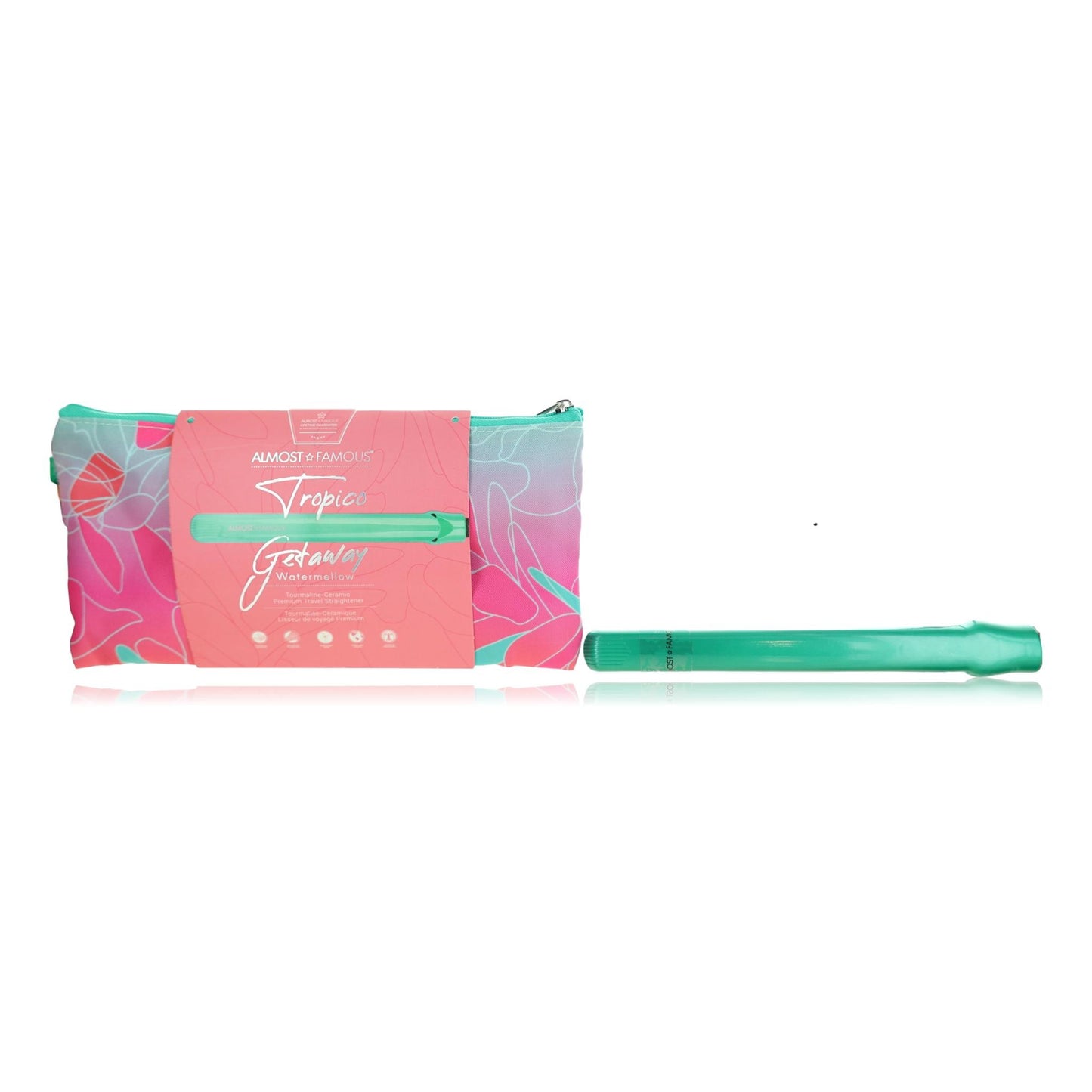 Tropico Getaway By Almost Famous Tourmaline-Cermaic Flat Iron With Travel Bag - Watermellow