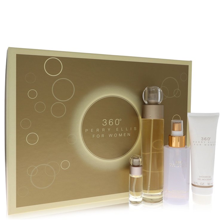 Perry Ellis 360 By Gift Set 3.4 Oz Eau De Toilette Spray + 4 Oz Body Mist + 3 Oz Shower Gel + .25 Mini EDT Spray For Women