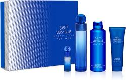 360 Very Blue By Perry Ellis 4 Pcs. Gift Set:3.4Oz EDT Spray 6.8Oz Body Spray 3.0Oz Shower Gel 7.5Ml EDT Spray Men