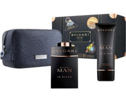 Bvlgari Man In Black 3 Pcs. Gift Set: 100Ml EDP Spray + 100Ml Aftershavehave Balm + Pouch Men