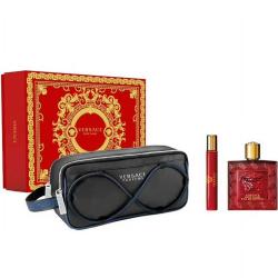 Versace Eros Flame By Versace 3 Pcs. Gift Set: 3.4Oz EDP Pouch10Ml EDP For Men